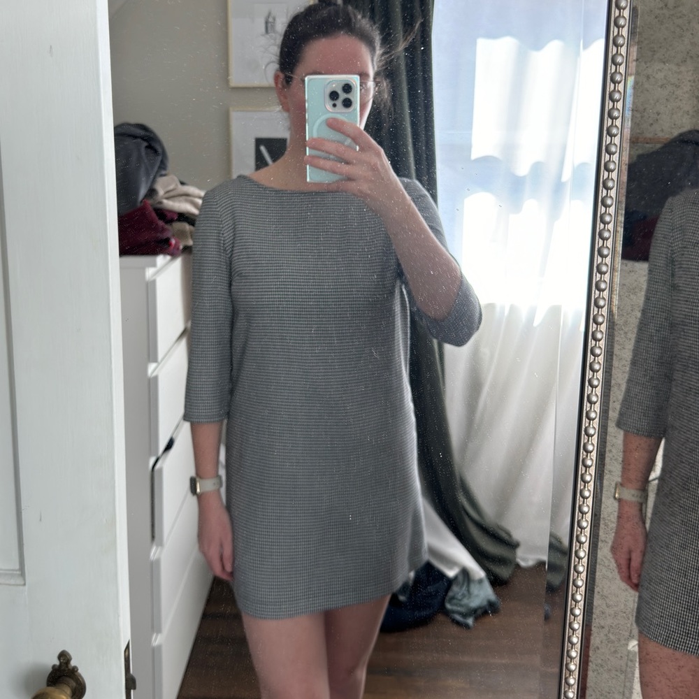 Herringbone Shift Dress three quarter sleeves.